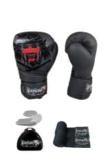 Dragon Yakuza Boks Kıck Boks Muay Thai Eldiveni Double dişlik ve siyah bandajlı 3lü set Gifttoom