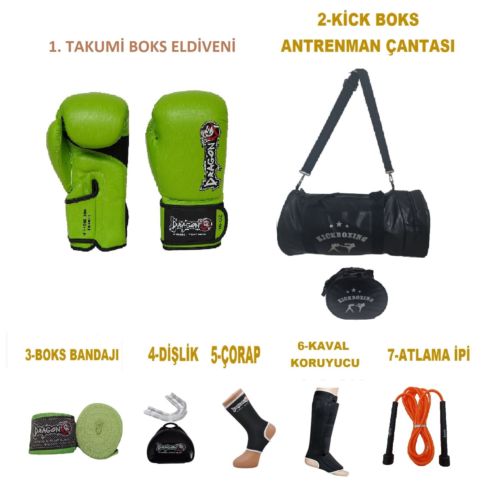 Dragon Kıck Boks Seti, Sporcu Çantalı antrenman Seti Boxing, Dragon Takumi Boks Eldiveni, Gifttoom, Boxing