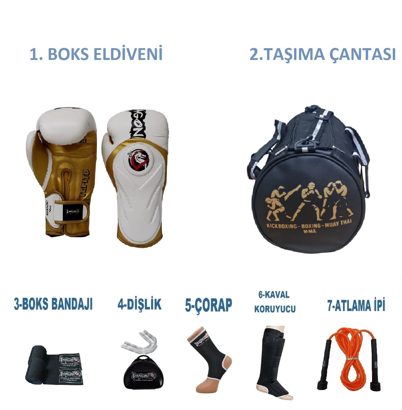 Dragon Kıck Boks Sporcu Çantalı antrenman Seti Boxing, Dragon Tepito Boks Eldiveni ve Ekipmanı