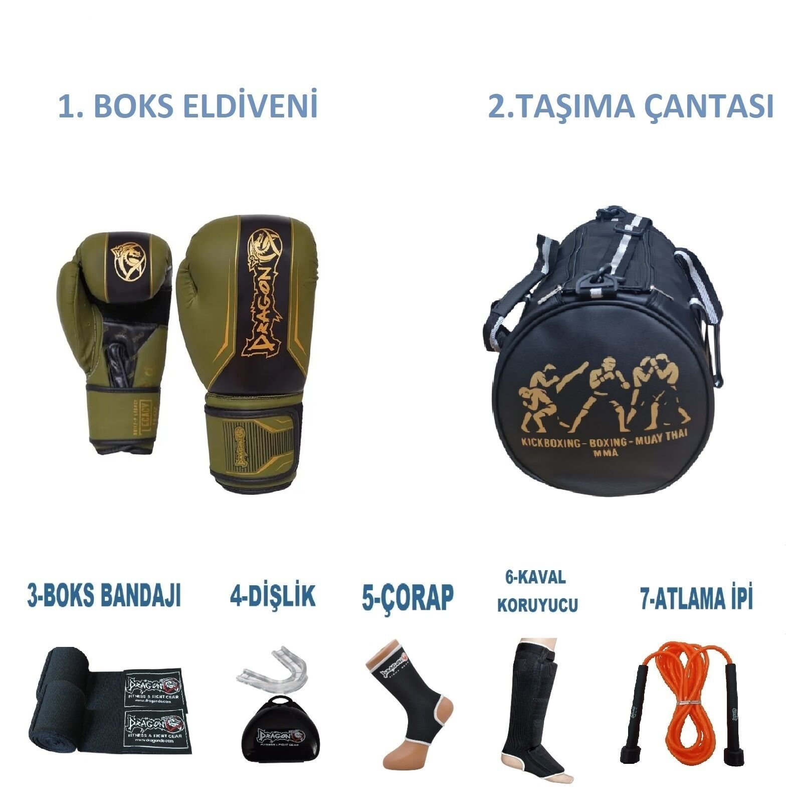 Dragon Kıck Boks Sporcu Çantalı antrenman Seti Boxing, Dragon Legacy Boks Eldiveni ve Ekipmanı
