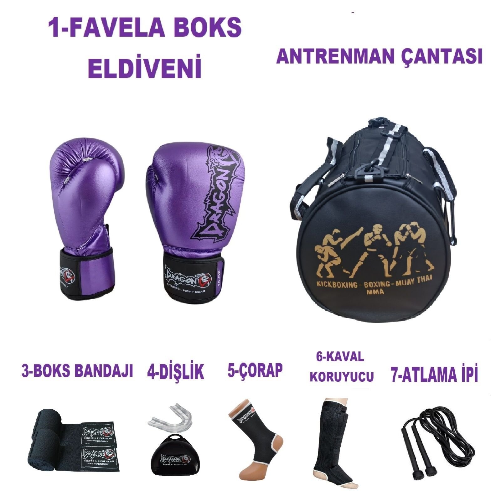 Dragon Kıck Boks Sporcu Çantalı antrenman Seti Boxing Gloves, Dragon Favela Boks Eldiveni ve Ekipmanı