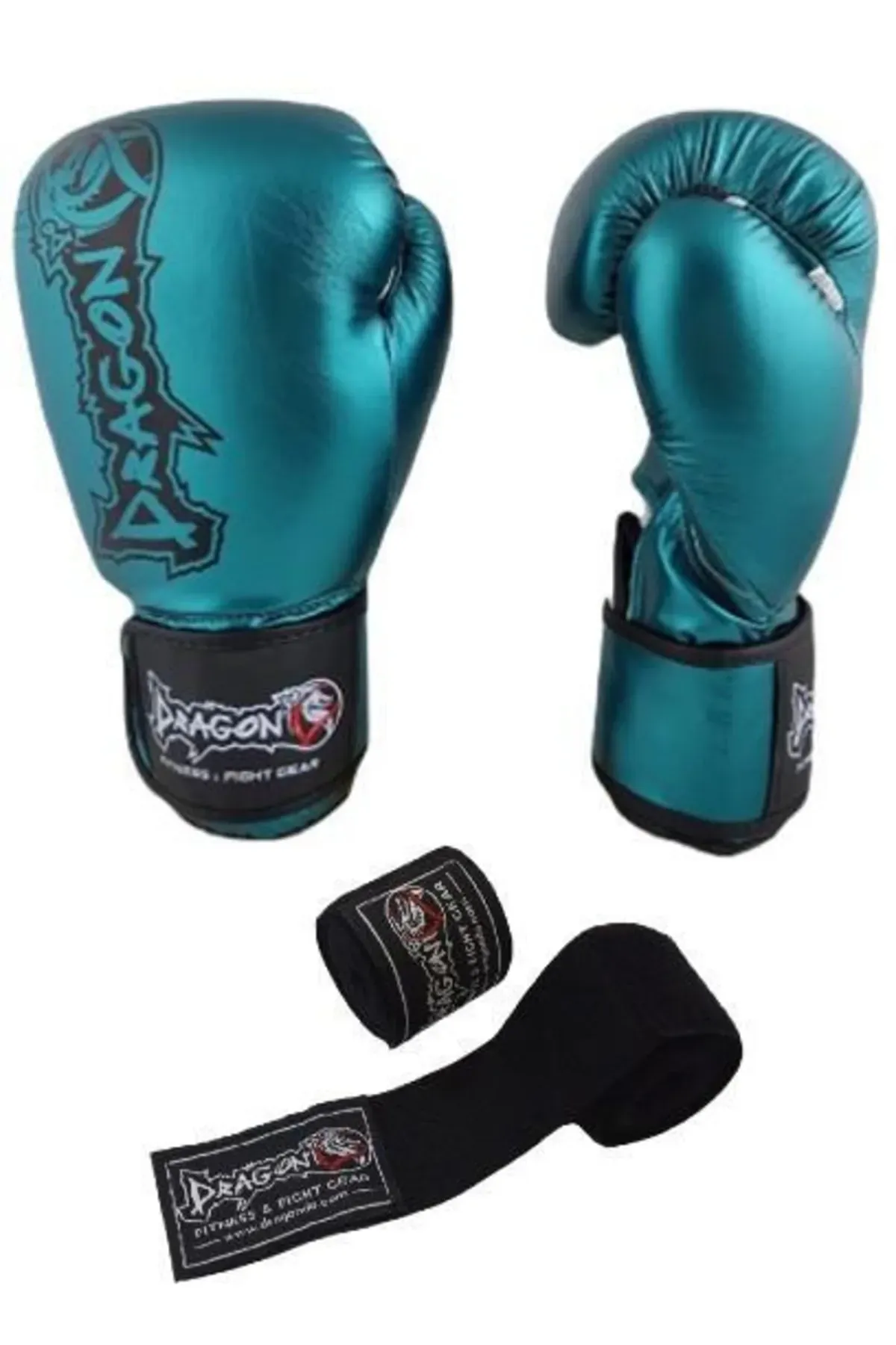 Dragon Favela Boks Eldiveni, Muay Thai Boxing Gloves bTurkuaz Ve 3,5 Metre Elastik Bandaj