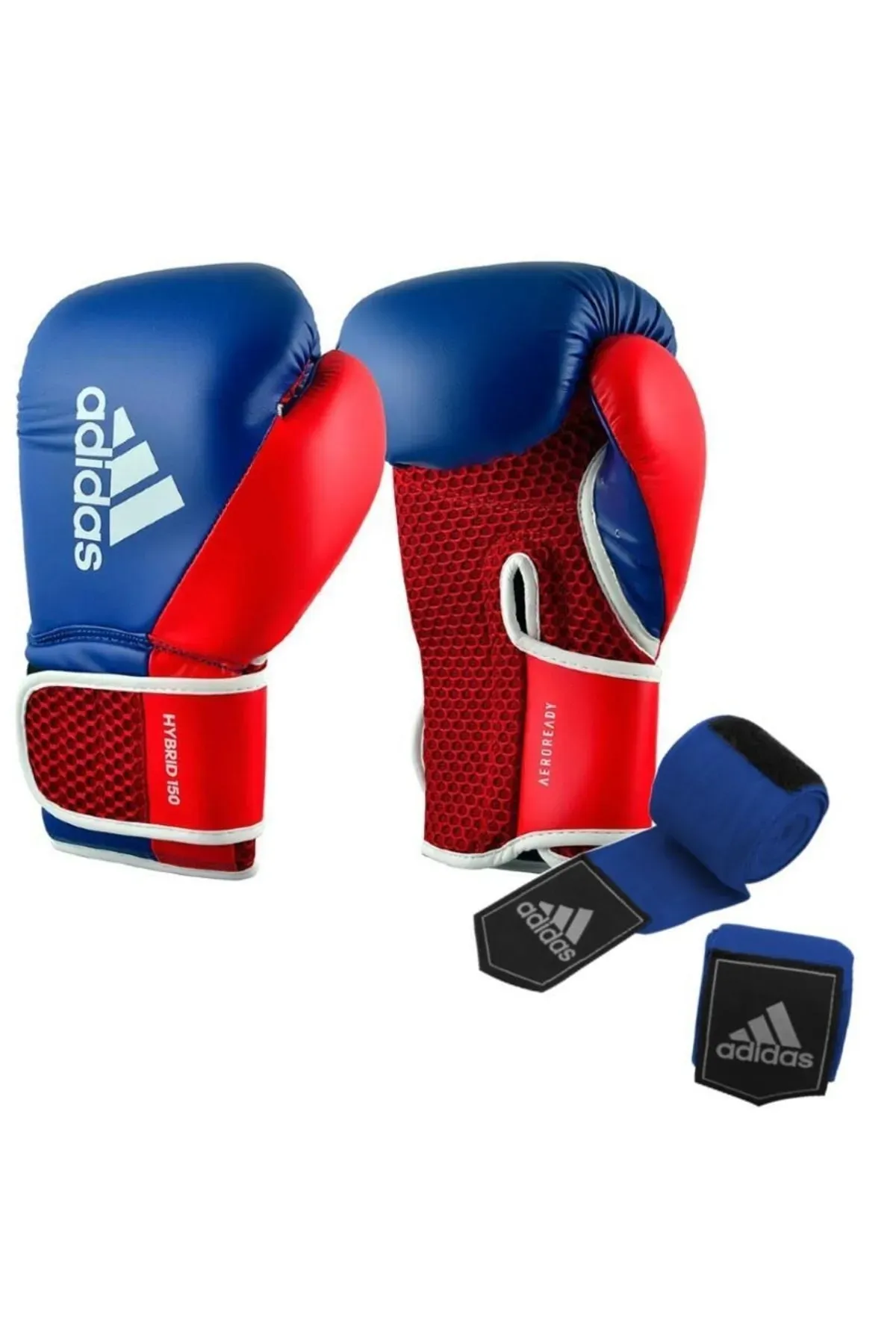 Adidas Suni Deri Hybrid150 Boks Eldiveni 10 Oz Ve 3,5 Metre Boks Bandajı Boks Seti Mavi