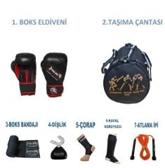 Gifttoom, Kıck Boks Sporcu Çantalı Antrenman Seti Boxing Gloves, Supreme Deri Dragon Boks Eldiveni TAMSET