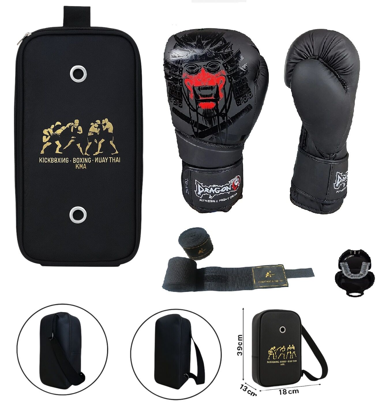 Yakuza Boks Eldiveni Kick Boks Muay Thai Eldiveni 3'lü Set ve Eldiven Taşıma Çantalı