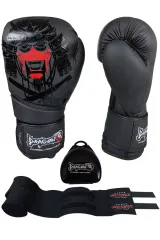 Dragon Siyah Yakuza Boks Eldiveni Whiteface Boks Bandajı ve Dişlik 3’lü Set Suni Deri