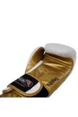 Tepito Beyaz Altın Boks Eldiveni Kick Boks Muay Thai Eldiveni 3'lü Set ve Eldiven Taşıma Çantalı