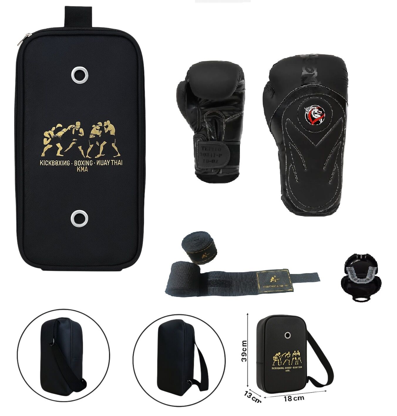 Tepito Siyah Mat Boks Eldiveni Kick Boks Muay Thai Eldiveni 3'lü Set ve Eldiven Taşıma Çantalı