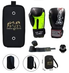 Attack 5 + Siyah Boks Eldiveni Kick Boks Muay Thai Eldiveni 3'lü Set ve Eldiven Taşıma Çantalı