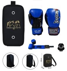 Attack 5 + Mavi Boks Eldiveni Kick Boks Muay Thai Eldiveni 3'lü Set ve Eldiven Taşıma Çantalı
