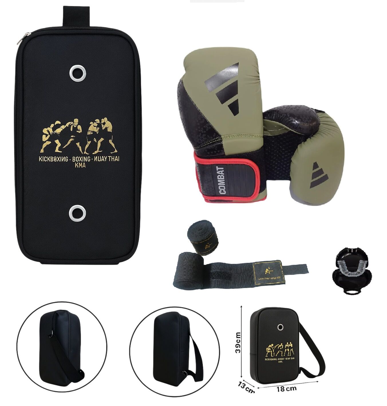Adidas Combat 50 Haki Boks Eldiveni Kick Boks Muay Thai Eldiveni 3'lü Set ve Eldiven Taşıma Çantalı
