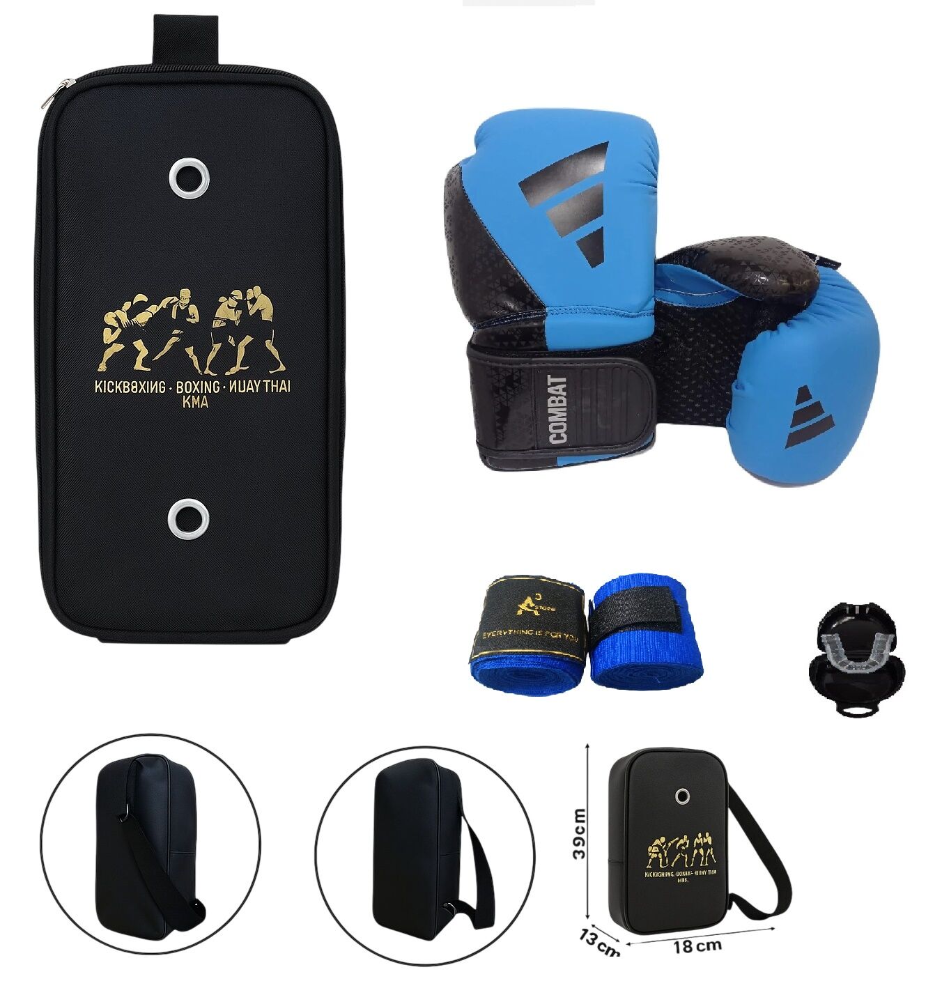 Adidas Combat 50 Mavi Boks Eldiveni Kick Boks Muay Thai Eldiveni 3'lü Set ve Eldiven Taşıma Çantalı