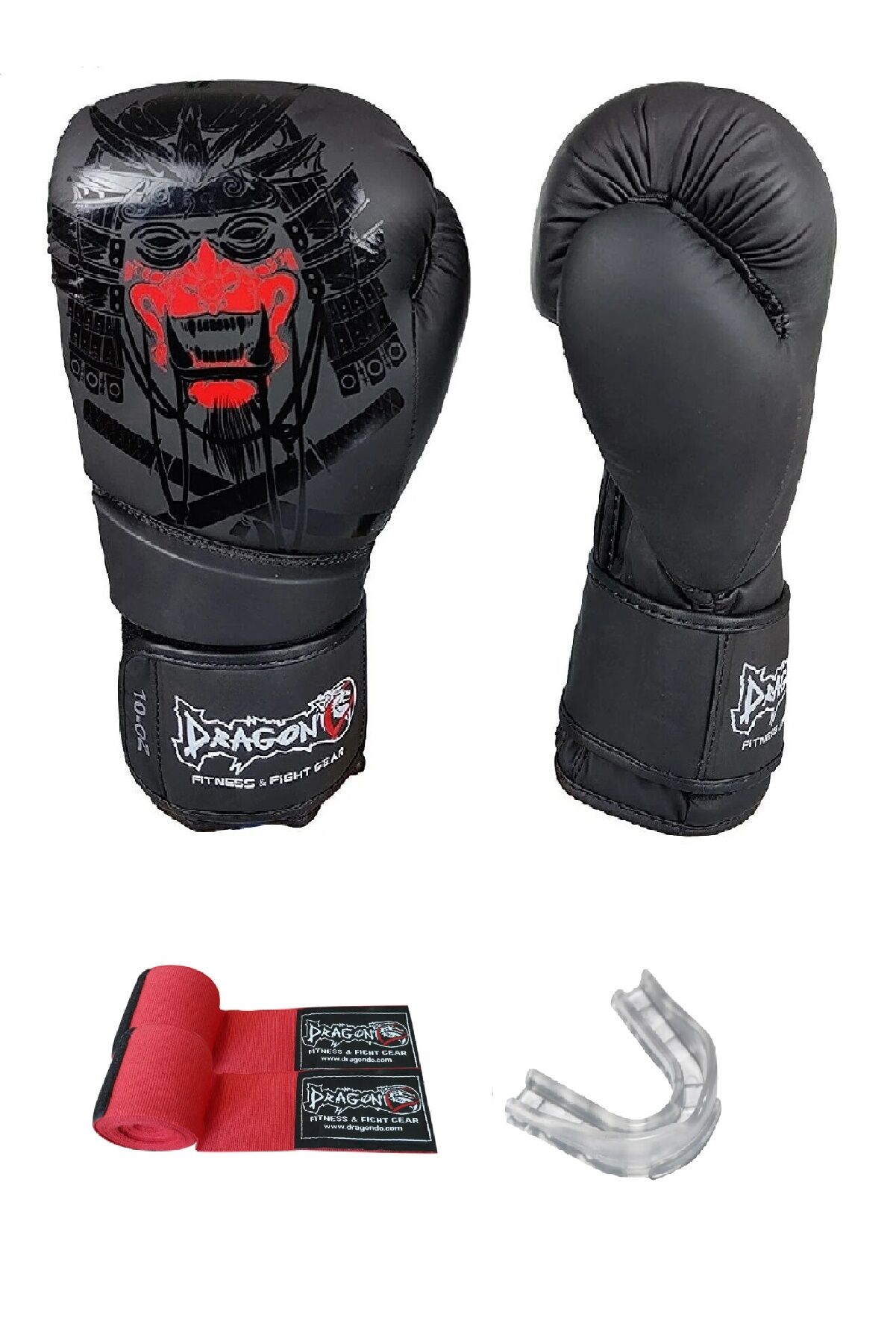 Dragon Yakuza Siyah Boks Eldiveni Seti (kırmızı bandaj Ve Dişlik) Kıck Boks Muay Thai, Antrenman, Müsabaka, Gifttoom