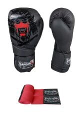 Dragon Yakuza Boks Eldiveni Ve Kırmızı 3,5 Metre Bandajlı Set, Kıck Boks Muay Thai Eldiveni, Gifttoom