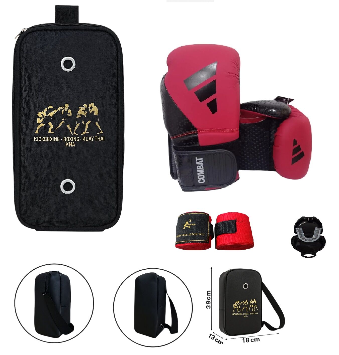 Adidas Combat 50 Kırmızı Boks Eldiveni Kick Boks Muay Thai Eldiveni 3'lü Set ve Eldiven Taşıma Çantalı