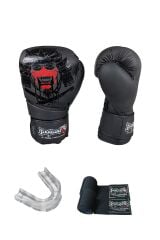 Dragon Yakuza Siyah Boks Eldiveni Seti ,bandaj Ve Dişlik 3’lü Set kıck boks eldiveni gifttoom