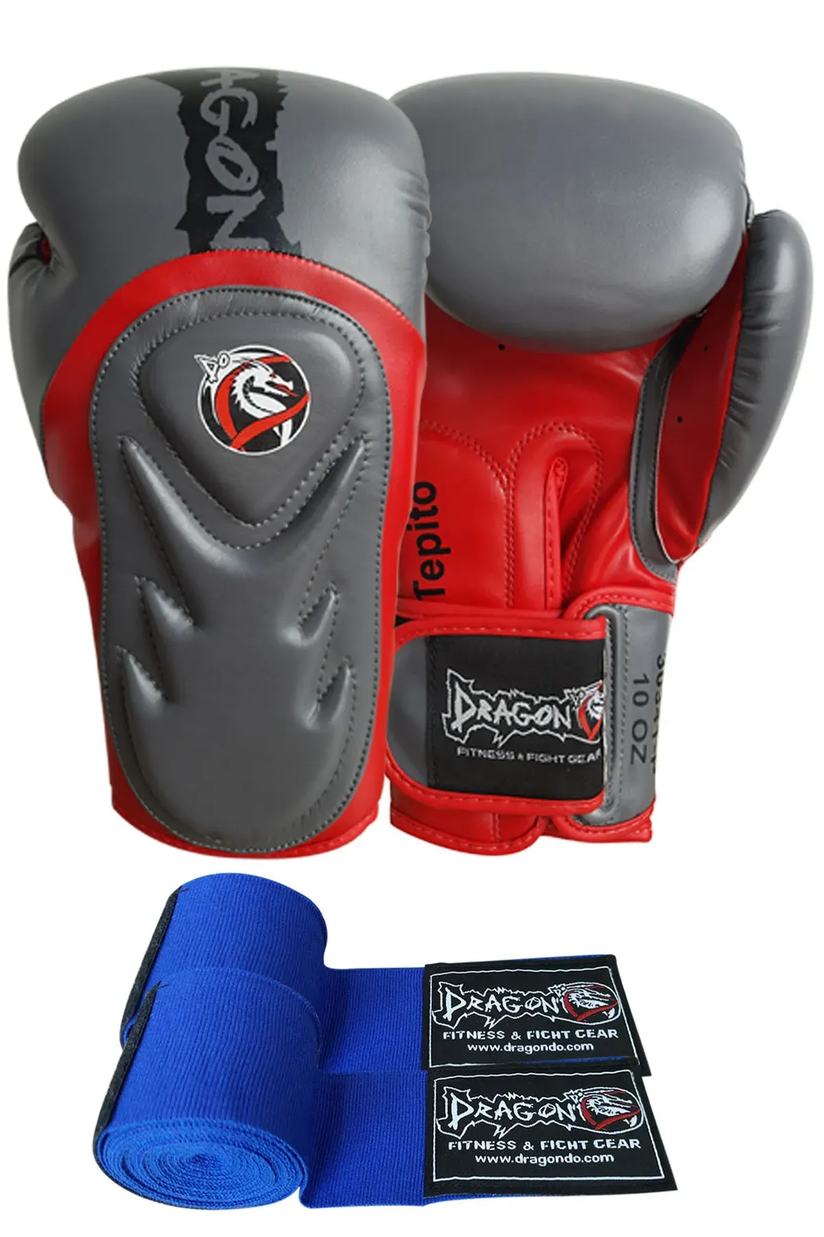 Dragon Gri kırmızı Tepito Boks Eldiveni Ve Mavi Bandaj. 2'li Set Suni Deri gifttoom
