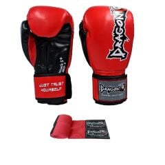 Dragon Attack 5 Plus Boks Eldiveni ve Boks Bandajı Kırmızı set