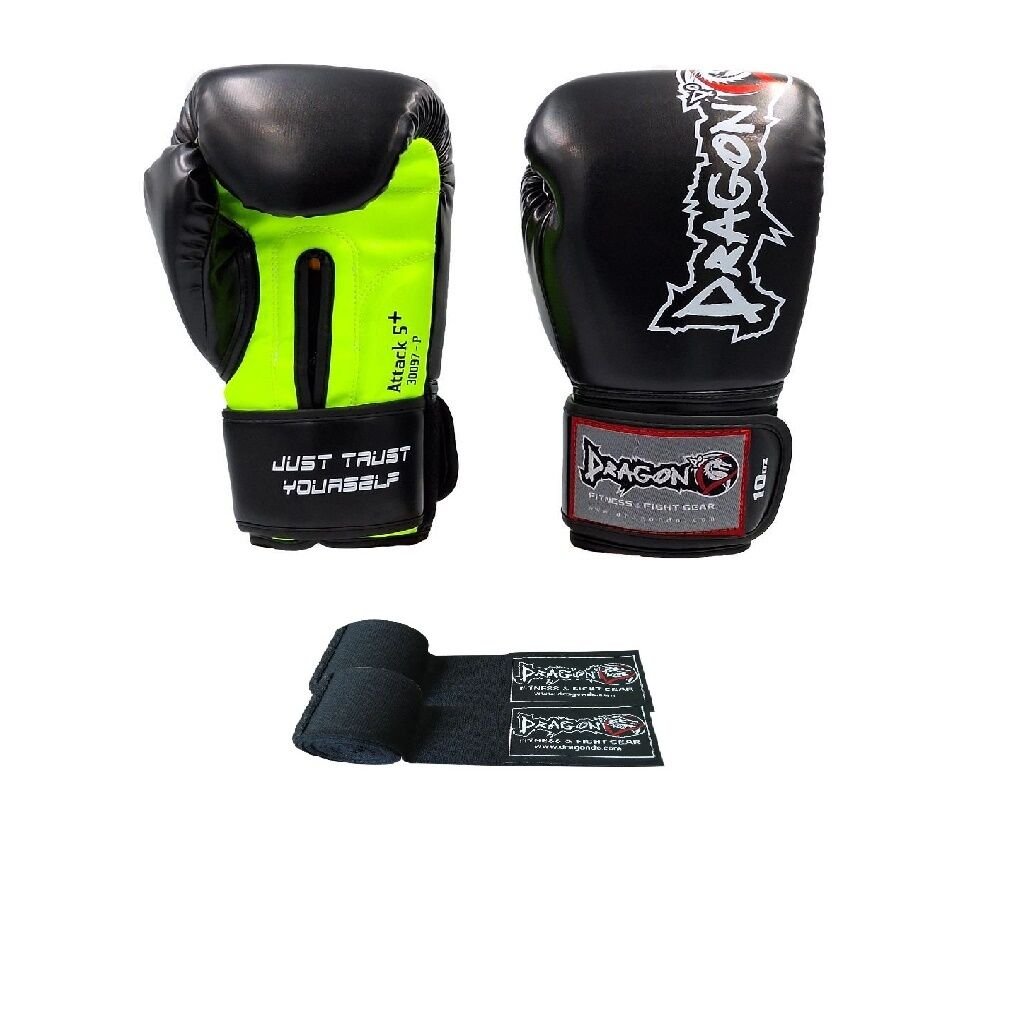 Dragon Attack 5 Plus Boks Eldiveni ve Boks Bandajı Siyah set