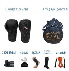 Dragon Kıck Boks Sporcu Çantalı antrenman Seti Boxing, Dragon Tepito Boks Eldiveni ve Ekipmanı siyah