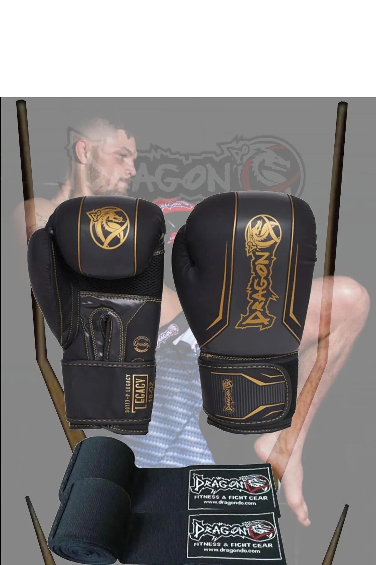 Dragon Legacy Boks Eldiveni Kickboks MuayThai Müsabaka Antreman dragon boks eldiveni2'li Set siyah