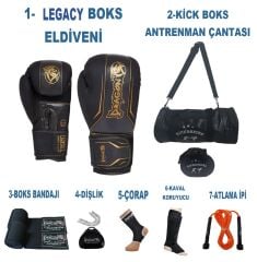 Dragon Kıck Boks Sporcu Çantalı antrenman Seti Boxing, Dragon Legacy Boks Eldiveni ve Ekipmanı siyah