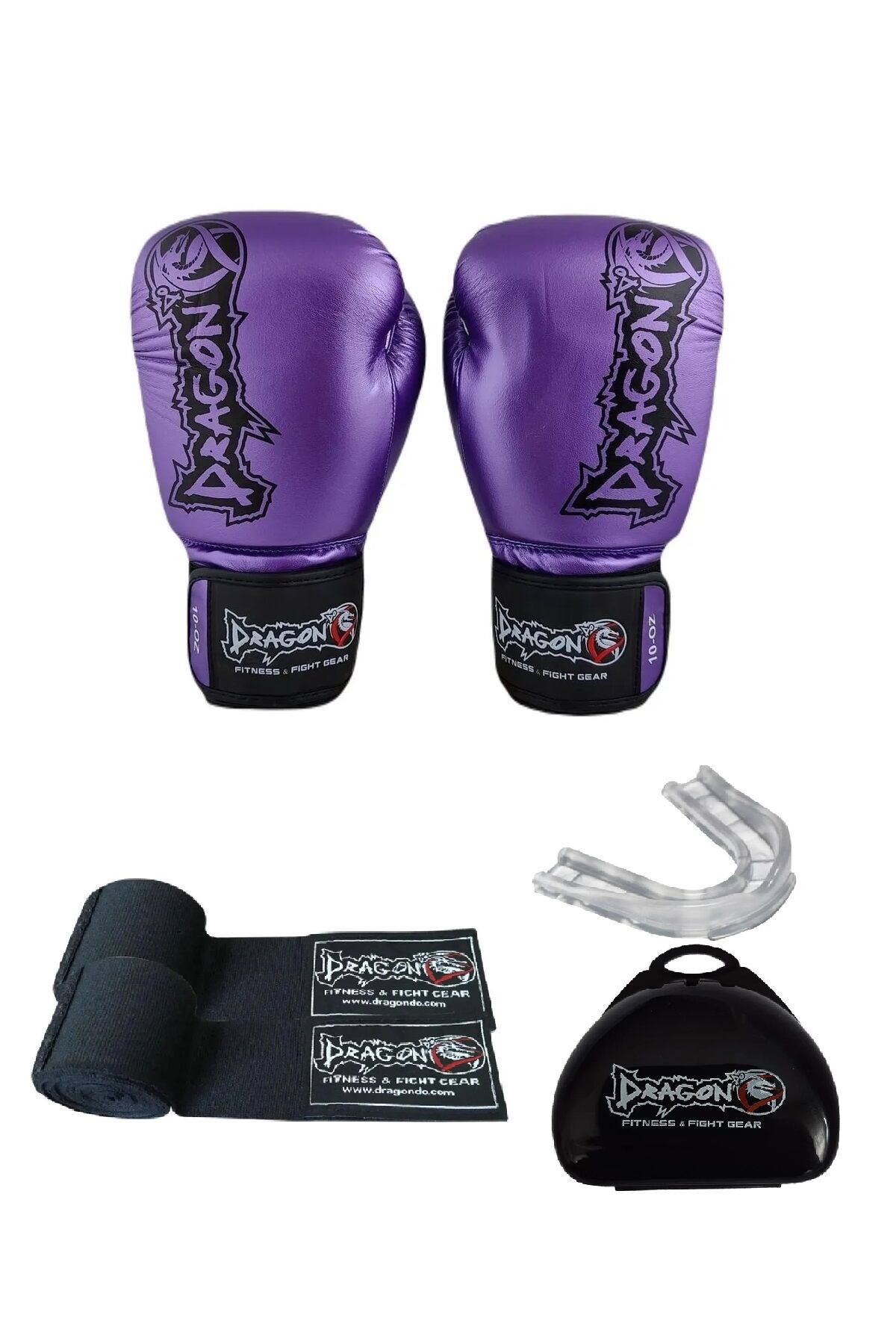 Dragon Favela Boks Eldiveni, Muay Thai Boxing Gloves Bandaj ve Dişlikli 3lü set Dragon Boks Eldiveni mor