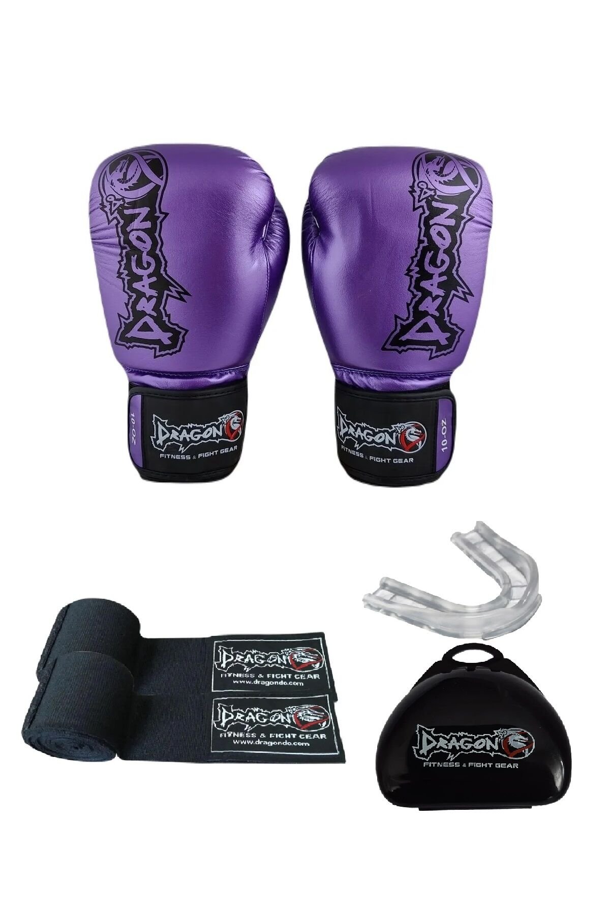 Dragon Favela Boks Eldiveni, Muay Thai Boxing Gloves Bandaj ve Dişlikli 3lü set Dragon Boks Eldiveni mor
