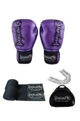 Dragon Favela Boks Eldiveni, Muay Thai Boxing Gloves Bandaj ve Dişlikli 3lü set Dragon Boks Eldiveni mor