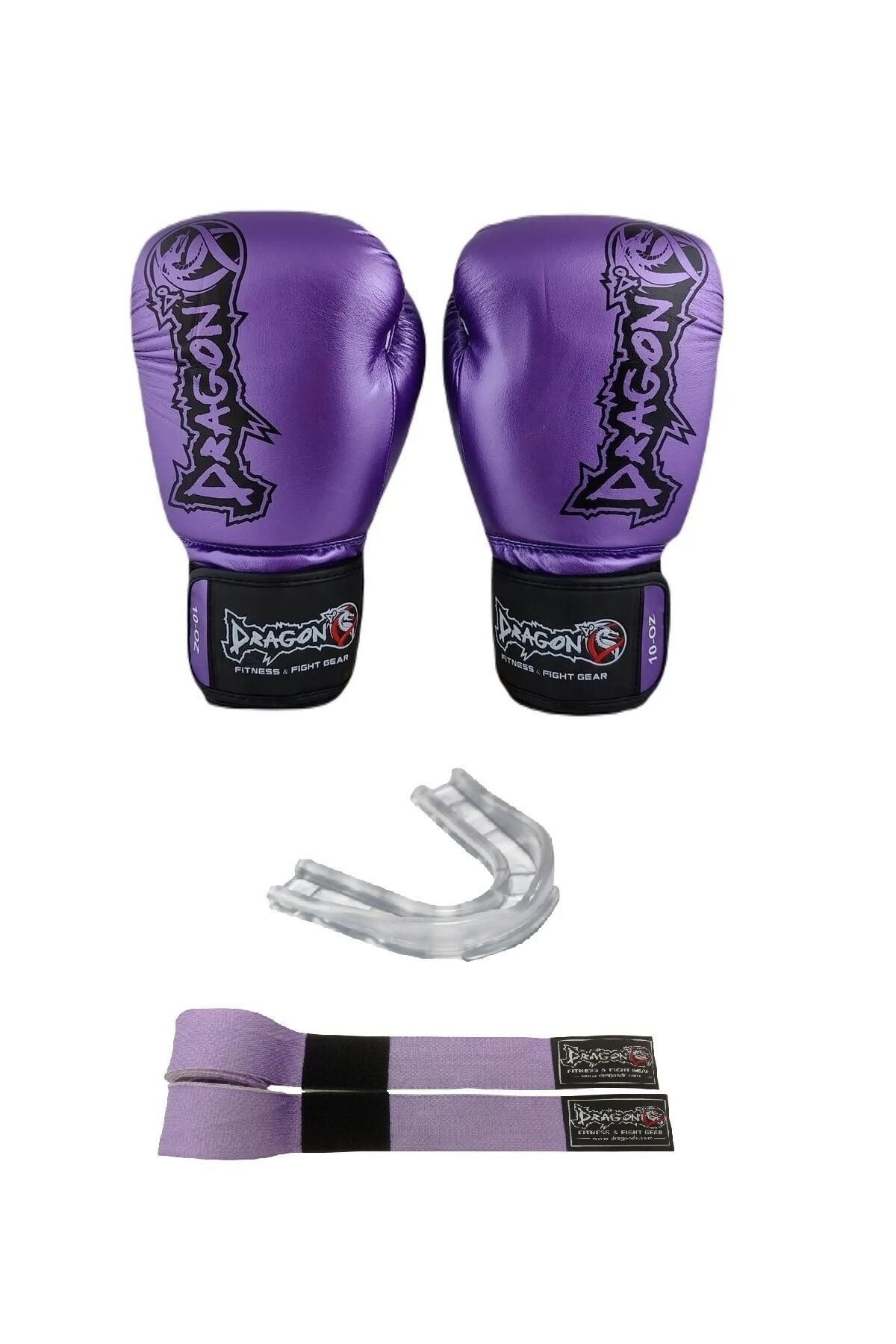 Dragon Favela Boks Eldiveni, Muay Thai Boxing Gloves Bandaj ve Dişlikli 3lü set Dragon Boks Eldiveni mor