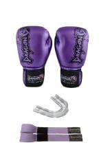 Dragon Favela Boks Eldiveni, Muay Thai Boxing Gloves Bandaj ve Dişlikli 3lü set Dragon Boks Eldiveni mor