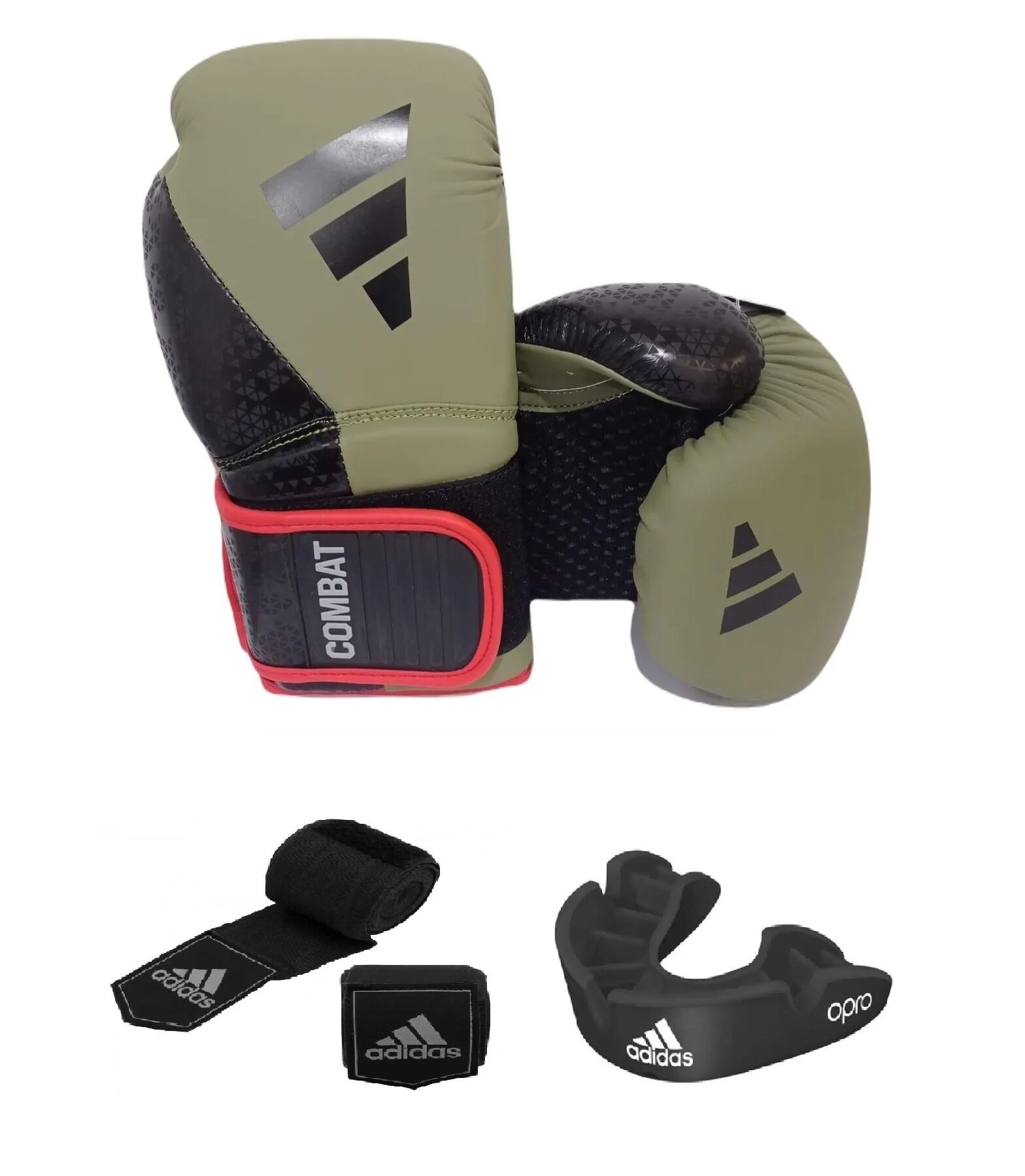 Adidas Combat 50 ADİC50TG Boks Kıck Boks Muay Thai Eldiveni Adidas Bandajlı ve Dişlikli 3'lü set Gloves haki